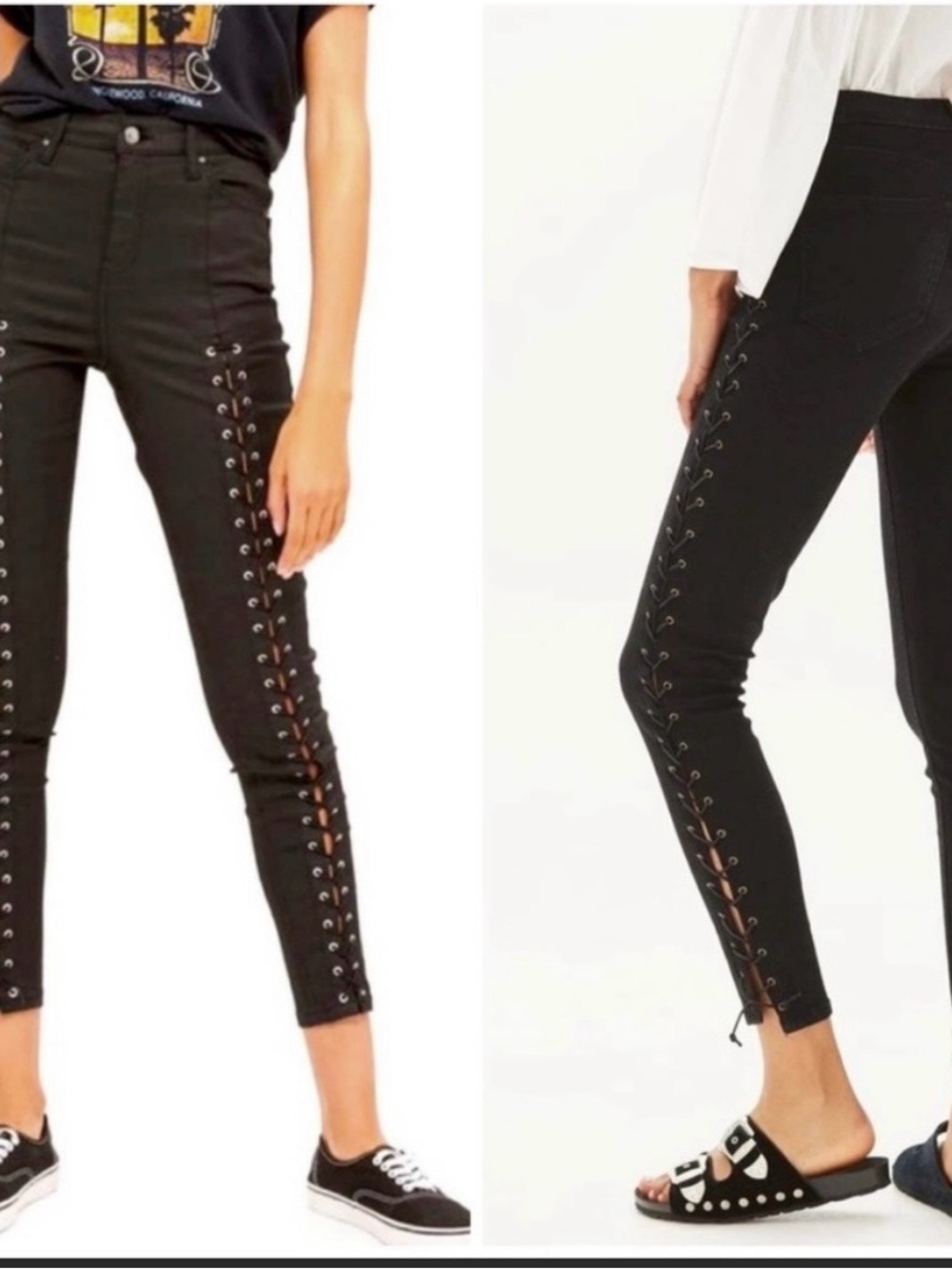 Topshop Black Lace-Up Detail Cropped Jeans